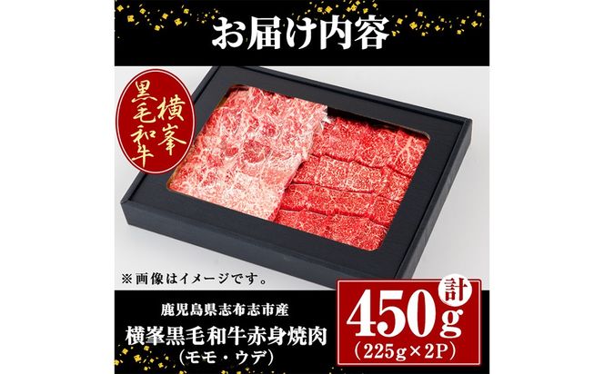 鹿児島県志布志市産横峯黒毛和牛の赤身焼肉(計450g・225g×2P) b0-195