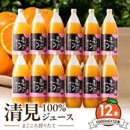 ZE6523_【まごころ搾りたて】清見100%ジュース 1000ml×12本