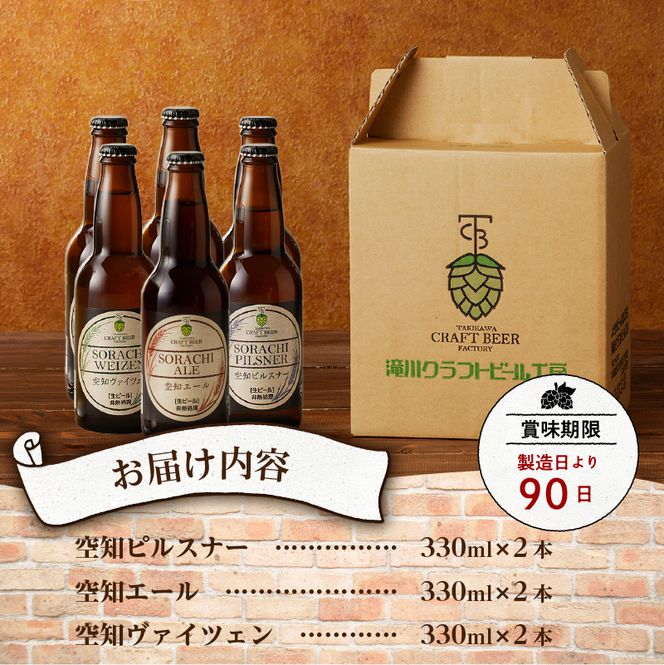 大雪地ビール 滝川クラフトビール 3種 飲み比べ 各2本 計6本｜北海道 滝川市 ビール クラフトビール セット 詰め合わせ 詰合せ 地ビール