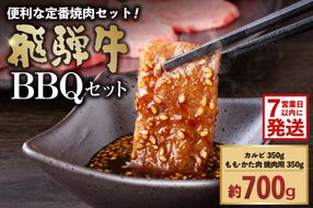飛騨牛ＢＢＱセット ・カルビ350ｇ ・もも かた肉 焼き肉用350ｇ【0016-022】