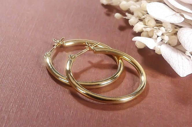 K18YG 地金 フープ ピアス【無垢仕上げ】【20mm】 EmP0089 SWCJ020