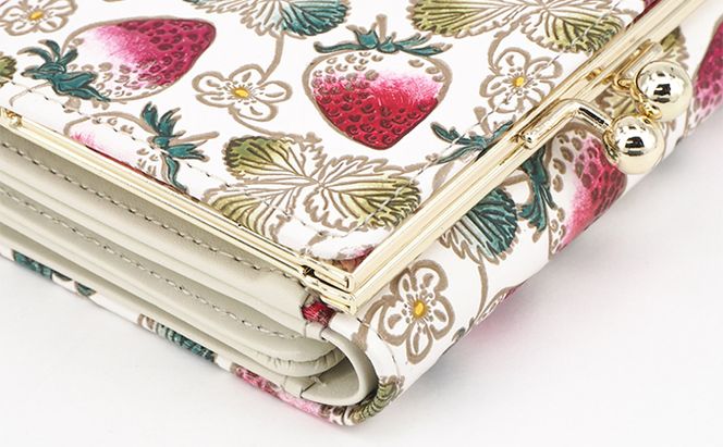 【文庫屋大関】三つ折りミニ財布　いちご【皮革工芸品】 ファッション 小物 民芸品 お札 カード 小銭 手のひらサイズ コンパクト 大人かわいい 牛革 手作り 国産 