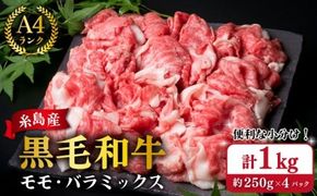 【250gの小分けパック】黒毛和牛 切り落とし 250g×4P 計1kg もも バラ ミックス A4ランク 糸島 【糸島ミートデリ工房】 [ACA031] 牛肉  和牛 小分 250  牛丼 すき焼き 焼肉 BBQ 赤身 国産 福岡