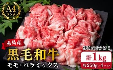 【250gの小分けパック】黒毛和牛 切り落とし 250g×4P 計1kg もも バラ ミックス A4ランク 糸島 【糸島ミートデリ工房】 [ACA031] 牛肉 和牛 小分 250 牛丼 すき焼き 焼肉 BBQ 赤身 国産 福岡 ランキング 上位 人気 おすすめ