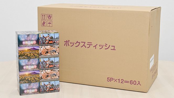 スピード発送!! 筑西市PR ボックスティッシュ 60箱 ( 5個入り × 12セット ) 1箱200組 400枚 パルプ100% 非売品 ティッシュ ティッシュペーパー 日用品 消耗品 常備品 まとめ買い スピード配送 [EN001ci]