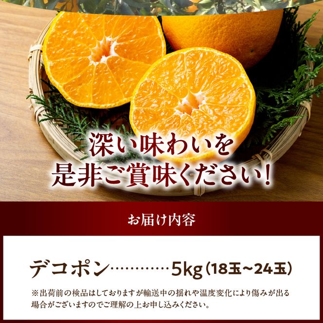 BD6004n_デコポン 秀品 約 5kg 18 ～ 24玉 不知火 甘味 濃厚 ジューシー 甘い 果汁 大きい果肉 薄皮 高品質 糖度 13度以上 柑橘 フルーツ 果物 食品 国産 有田産 和歌山県 湯浅町 マルナガ お取り寄せ 送料無料