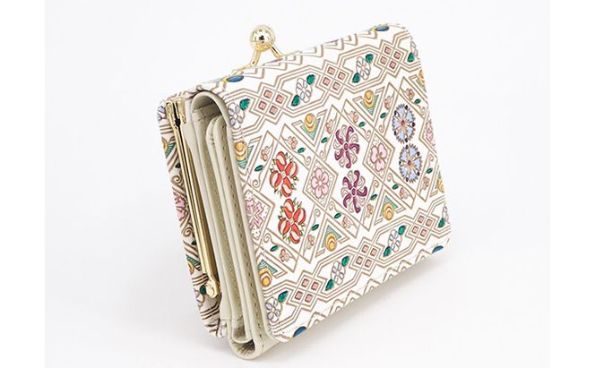 【文庫屋大関】三つ折りミニ財布　花菱【皮革工芸品】 ファッション 小物 民芸品 お札 カード 小銭 手のひらサイズ コンパクト 大人かわいい 牛革 手作り 国産 