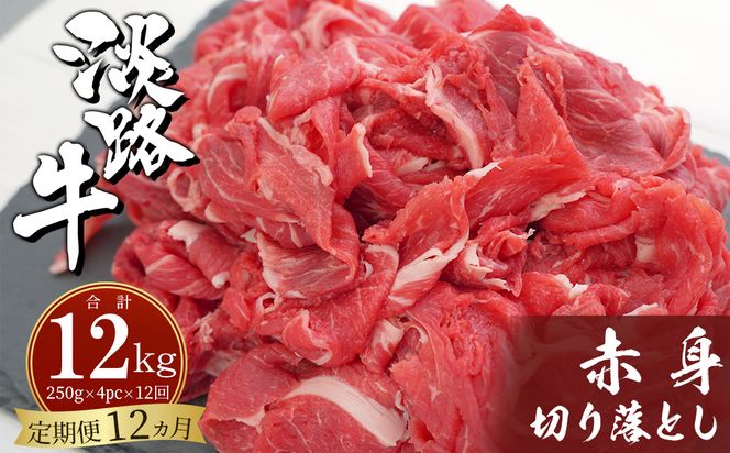 【定期便12ヶ月】淡路牛赤身切り落とし 1kg（250ｇ×4PC）　[切落し 切り落し きりおとし 国産 牛肉]