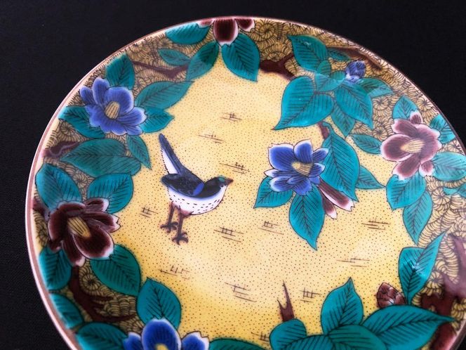 九谷焼　3.2号皿揃　吉田屋椿に鳥 （5枚セット）a01 工芸品 