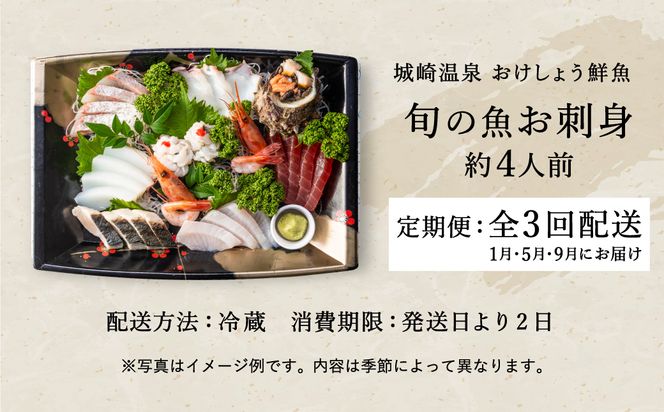 新鮮なお魚を捌いた日に冷蔵で発送！お刺身セット 約4人前 3回定期便（1月、5月、9月） / 刺身 盛り合わせ 新鮮 冷蔵 お刺身 セット 寿司ネタ お寿司 お魚 刺身盛り合わせ【城崎温泉 おけしょう鮮魚】【お電話で希望の配送日時を確認しますので受取安心】