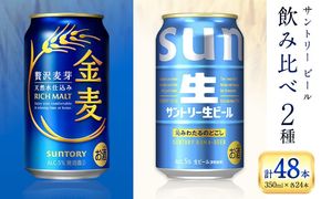“九州熊本産” 飲み比べ 金麦 生ビール 48本 350ml × 各 24本 《30日以内に出荷予定(土日祝除く)》阿蘇天然水100％仕込 ビール ギフト お酒 アルコール 熊本県御船町 缶ビール 酒 缶 サントリー生ビール---mifune_snt_50_2case---