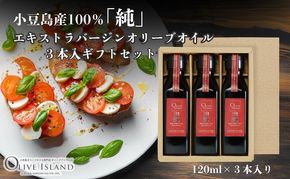 【 小豆島 】小豆島産100％「純」エキストラバージンオリーブオイル3本入ギフトセット(120ml×3本) オリーブオイル エクストラバージン 小豆島 調味料 オイル セット