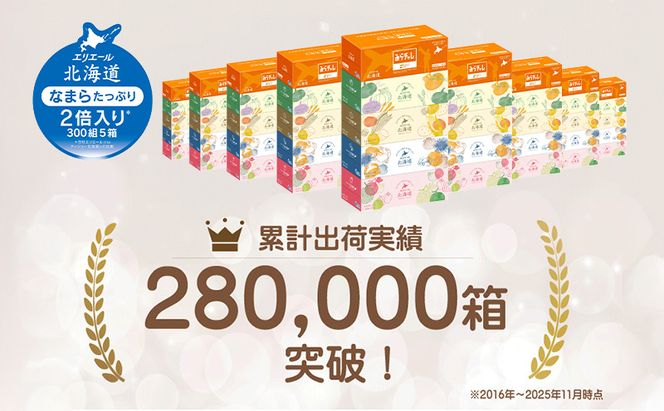 定期便 3ヵ月連続お届け エリエール ハーフサイズ 収納に便利 コンパクト 【少量5パック】 北海道ティシュー 300組 5箱×5パック 計25箱 なまらたっぷり 大容量 防災 常備品 備蓄品 消耗品 日用品