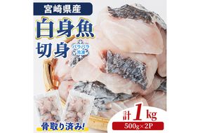 宮崎県産 骨取り 白身魚 ニベ 切身 (計1kg) カット済み 切り身 便利 小分け 冷凍 個別凍結 時短 国産【UZ-20】【請関水産】