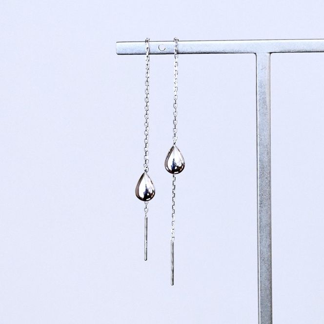 K18WG(18金) ホワイトゴールド 地金 雫 チェーン ピアス シンプル ツユ ティアドロップ 保証書付 KO-0070 242-034-b