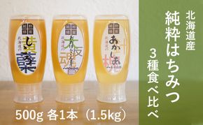 【国産純粋蜂蜜】北海道産 はちみつ3種食べ比べ 1.5kg (500g×3本) アカシア・シコロ・オオハンゴウソウ［ナルセ養蜂場］【 はちみつ ハチミツ 蜂蜜 ハニー 健康 美容 料理 純粋 希少 ギフト プレゼント セット 食べ比べ 詰め合わせ 北海道 十勝 幕別 】