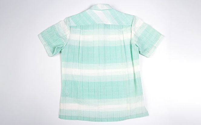 サマーシャツ（ミントグリーングラデーション / メンズ）琉球織物 両面浮花織 ファッション フォーマル カジュアル 冠婚葬祭 / 沖縄市 FABRIC SHOP MINAMI[BCCS007]