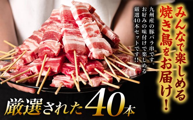 九州産 豚バラ串 40本 合計1.2kg 豚バラ 串 豚肉 お肉 バーベキュー BBQ 惣菜 小分け ボリューム 国産 簡単 調理 おつまみ セット 詰合せ 冷凍 熊本県 八代市