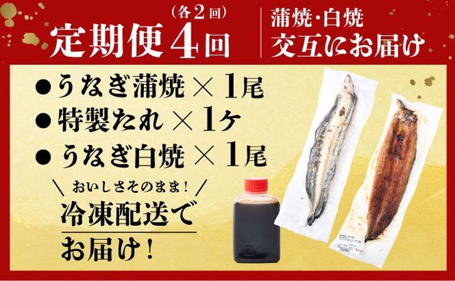 蒲焼き・白焼きを交互にお届け！国産うなぎ１尾【全４回定期便】 _ うなぎ 鰻 ウナギ 1尾 国産 高知県産 蒲焼き 白焼き かばやき 冷凍 うな重 ひつまぶし タレ ランキング 人気 4回 定期便 [yj055]