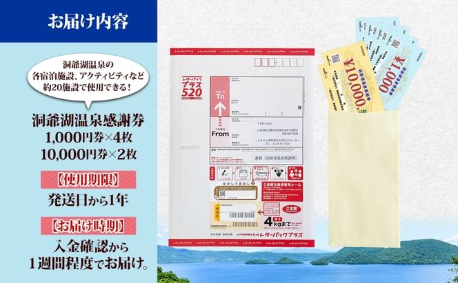 洞爺湖温泉感謝券 24000円 分 金券 クーポン 洞爺湖 湖 温泉 リゾート 有珠山 火山 自然 花火 イルミネーション 旅行 観光 宿泊 施設 宿 アクティビティ 体験 チケット 送料無料 北海道 洞爺湖町