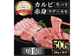 宮崎牛 赤身＆カルビカット 焼肉 (合計500g・250g×2) 焼肉 お肉 牛肉 黒毛和牛 宮崎牛 ブランド和牛 冷凍 国産 カルビ 赤身 宮崎県産 【YM-41】【YAMATO株式会社】