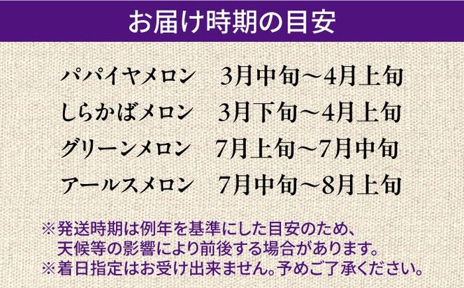 【4回定期便】【2026年3月中旬〜発送】＜メロン食べ比べ＞平成新山メロンPREMIUM（とみちゃん厳選）パパイヤ しらかば グリーン アールス / メロン めろん 果物 フルーツ 青肉 / 南島原市 / うえだメロン園[SAD012]