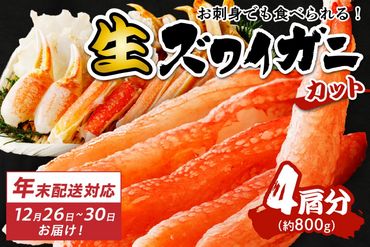 【迎春 12月26日～30日にお届け】鮮度抜群！お刺身でも食べられる！カット生ズワイガニ 4肩分　YK00205S