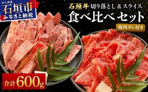 【2025年11月以降順次発送】希少な特選石垣牛をご家庭で！！切り落とし焼き肉用とスライスの食べ比べ 合計600g &石垣牛 MARU秘伝の焼肉タレ100ml×1本