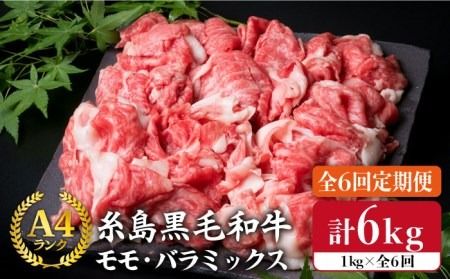 【 全6回 定期便 】 A4 ランク 糸島 黒毛 和牛 切り落とし 1kg × 6回《糸島》【糸島ミートデリ工房】 [ACA146]