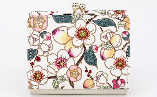 【文庫屋大関】三つ折りミニ財布　梅花（メイホア）【皮革工芸品】 ファッション 小物 民芸品 お札 カード 小銭 手のひらサイズ コンパクト 大人かわいい 牛革 手作り 国産 