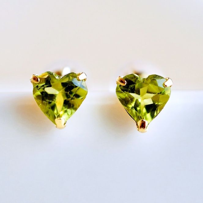 K18 18金 ペリドット ハートシェイプ ピアス 5mm 一粒石 保証書付 KO-0062 SWAD097