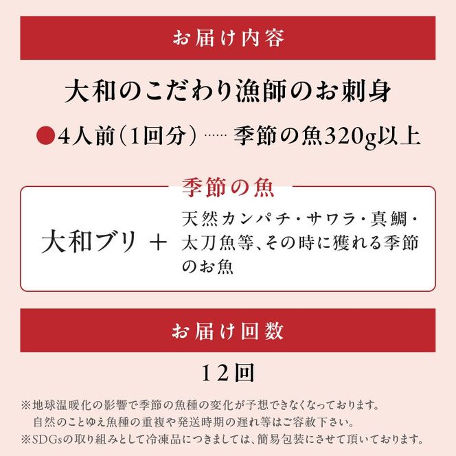 【12ヶ月定期便】大和海商　大和のこだわり漁師のお刺身　4人前 N072-YG0181_1