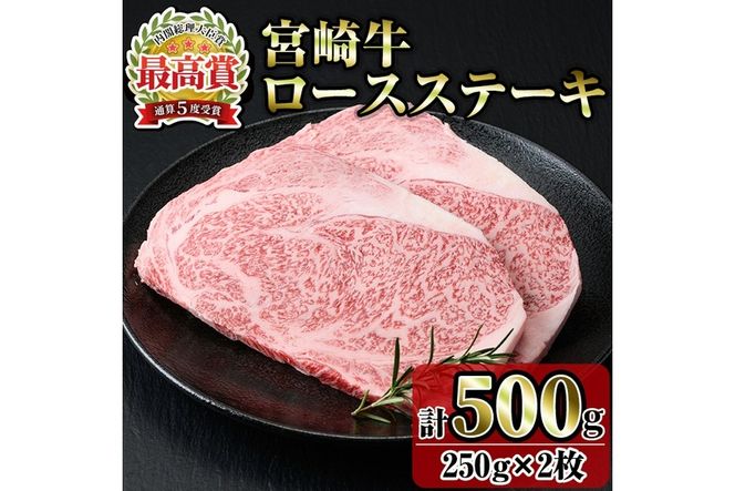 宮崎牛ロースステーキ(計500g・250g×2)お肉 牛肉 黒毛和牛 ブランド和牛 冷凍 国産 焼肉 BBQ【R-33】【ミヤチク】