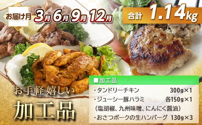 全部真空パック！隔月5回お届け！「おさつポーク」と加工品定期便_TAA5-1403_(都城市) 豚肉 小分け 真空 かさばらない ブランドポーク 加工品 セット バラエティ豊かにお届け 栗山ノーサン おさつポーク チーズ饅頭 小分け 真空パック