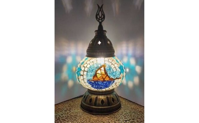 トルコランプCHIGASAKI インテリア テーブルランプ 明かり おしゃれ 置物 烏帽子岩デザイン さわやか 青 ブルー 店舗 お店 寝室 リビング 玄関 エキゾチック 