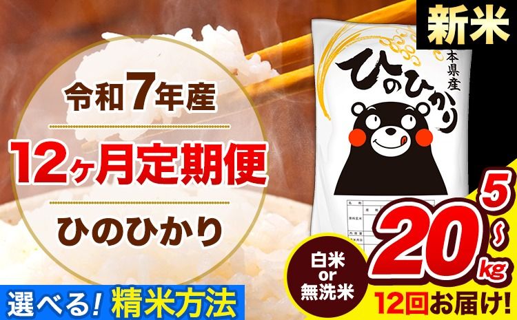 令和7年産 新米 ひのひかり[12ヶ月定期便]選べる精米方法 白米 or 無洗米 5kg10kg 15kg 20kg 計12回お届け [11月から出荷開始] 熊本県産 白米 無洗米 精米 ひの 米 こめ お米 熊本県 長洲町---hn7tei_150000_5kg_nov12_ng_h---