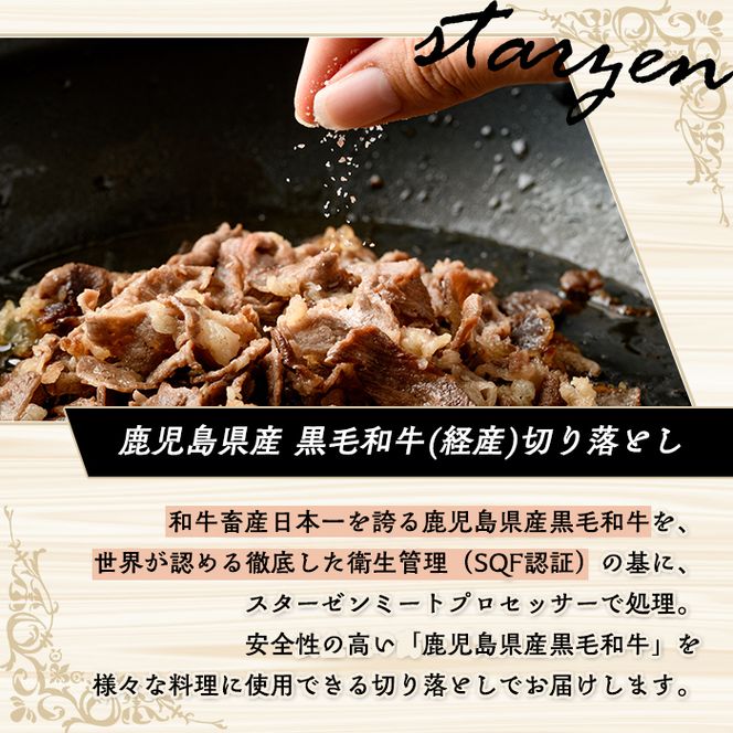鹿児島県産黒毛和牛(経産)切り落とし(計1.2kg)とピンク岩塩(あら塩・200g/ボトル付) セット 国産 九州産 鹿児島県産 牛肉 国産牛 岩塩 ピンク岩塩 あら塩 ボトル 付き ふるさと納税限定 企業 コラボ【スターゼン×梅研本舗ジャパン】akn501-03