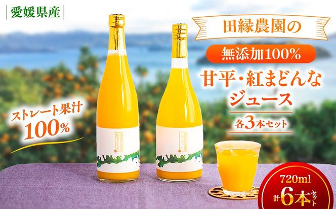 【愛媛県産】田縁農園の無添加100% かんぺい・紅まどんなジュース各3本セット（720ml×6本/かんぺい3、紅まどんな3） ストレート果汁100％ IKTA012
