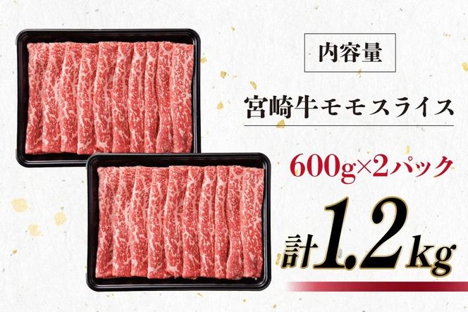 【畜産農家応援】 牛肉 宮崎牛 モモスライス 600g 2p 計1.2kg [ミヤチク 宮崎県 日向市 452061595] 赤身 すき焼き しゃぶしゃぶ 牛モモ 冷凍 個包装