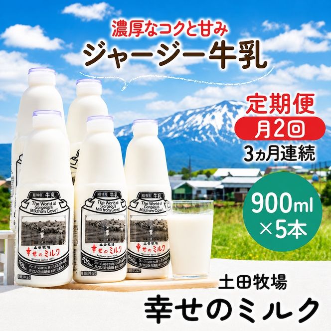 定期便 2週間ごと 3ヶ月 幸せのミルク 900ml 5本 ジャージー牛乳 土田牧場 ミルク 牛乳 低温殺菌牛乳  健康 栄養豊富 冷蔵 秋田 秋田県 にかほ市 定期