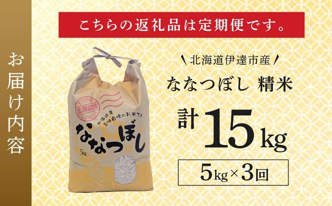 ＜先行予約＞【3回定期便】令和8年産 ななつぼし 精米 5kg｜生産者直送 北海道伊達産 北海道 ブランド米【tkk-023_03】