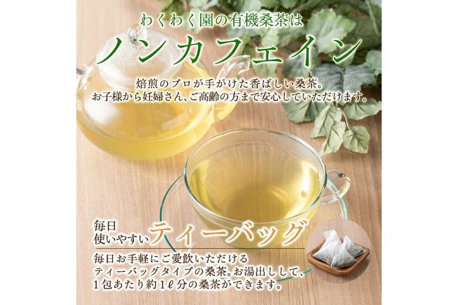 a793 国産！わくわく園有機桑茶・計120包(2g×60包・2袋)【わくわく園】桑の葉 有機 桑茶 桑 桑の葉茶 お茶 ティーバッグ ティーパック ノンカフェイン くわ 茶 九州産