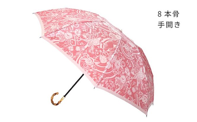 CB096　【槙田商店】晴雨兼用折りたたみ傘　kirie　更紗　ルージュ｜送料無料 槙田商店 傘 雨傘 おしゃれ レディース 贈答 プレゼント ギフト 母の日 誕生日 日本製 女性 長傘 晴雨兼用 ブランド 高品質 婦人用 日傘 UV加工