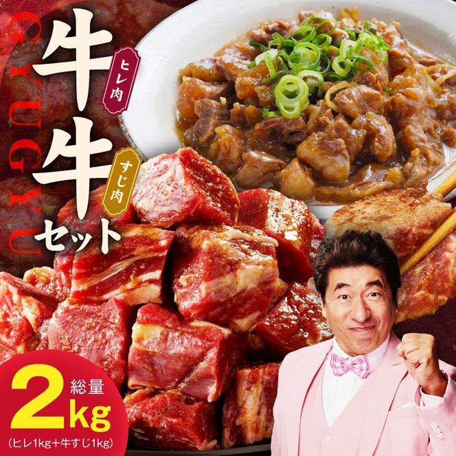 mrz0380 【氷温熟成×特製ダレ】牛ヒレ 1kg＋牛すじ肉 1kg 総量2kg【味付き 訳あり サイズ不揃い 小分け 冷凍 SDGs フードロス カレー 煮込みに】