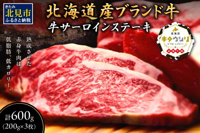 キタウシリ 牛サーロインステーキ 200g×3枚 ( 牛肉 サーロインステーキ 肉 ステーキ 赤身肉 ニク にく 北海道 国産牛 北見市 ブランド牛 赤身 ヘルシー 数量限定 )【173-0001】