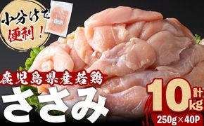 小分けで便利！鹿児島県産若鶏ささみ 計10kg(250g×40P) b7-026