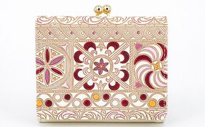 【文庫屋大関】三つ折りミニ財布　錦紗（ピンク）【皮革工芸品】 ファッション 小物 民芸品 お札 カード 小銭 手のひらサイズ コンパクト 大人かわいい 牛革 手作り 国産 