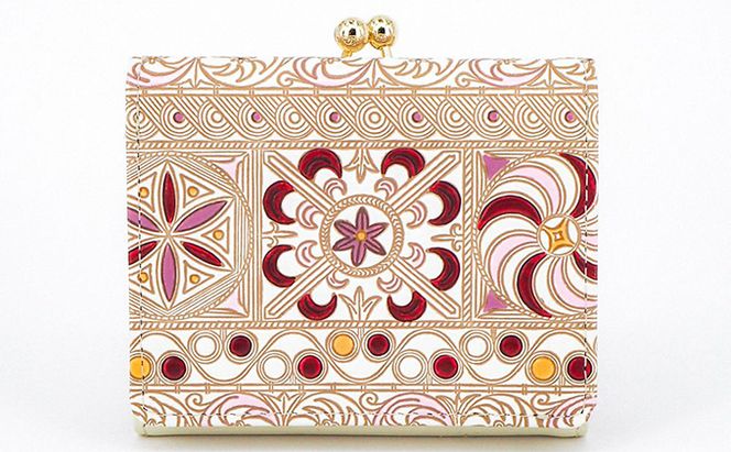 【文庫屋大関】三つ折りミニ財布　錦紗（ピンク）【皮革工芸品】 ファッション 小物 民芸品 お札 カード 小銭 手のひらサイズ コンパクト 大人かわいい 牛革 手作り 国産 