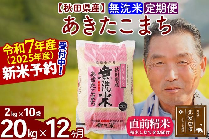 令和7年産《定期便12ヶ月》秋田県産 あきたこまち 20kg【無洗米】(2kg小分け袋) 2025年産 お届け時期選べる お届け周期調整可能 隔月に調整OK お米 おおもり [おおもり 秋田 お米 あきたこまち 米どころ 東北 北秋田市 定期便 毎月お届け]|oomr-30812