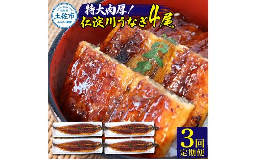 【3回定期便】仁淀川特大肉厚うなぎ4尾セット 定期コース 3ヶ月 タレ付き